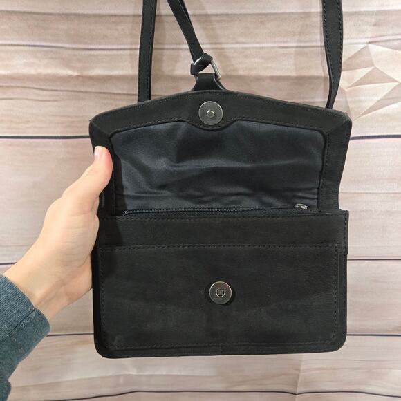 Lucky Brand Black Leather Studded Flap Sher Crossbody Bag Boho Small Purse - Picture 6 of 16